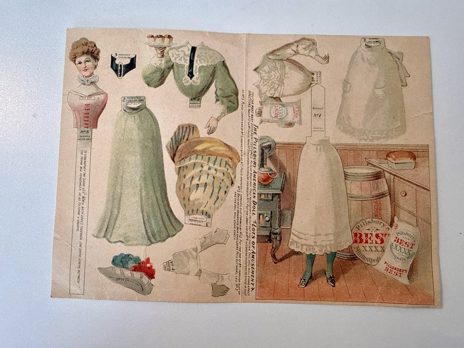 Antique 1890s Pillsbury Washburn Flour Mills Paper Doll Uncut Premium Ephemera