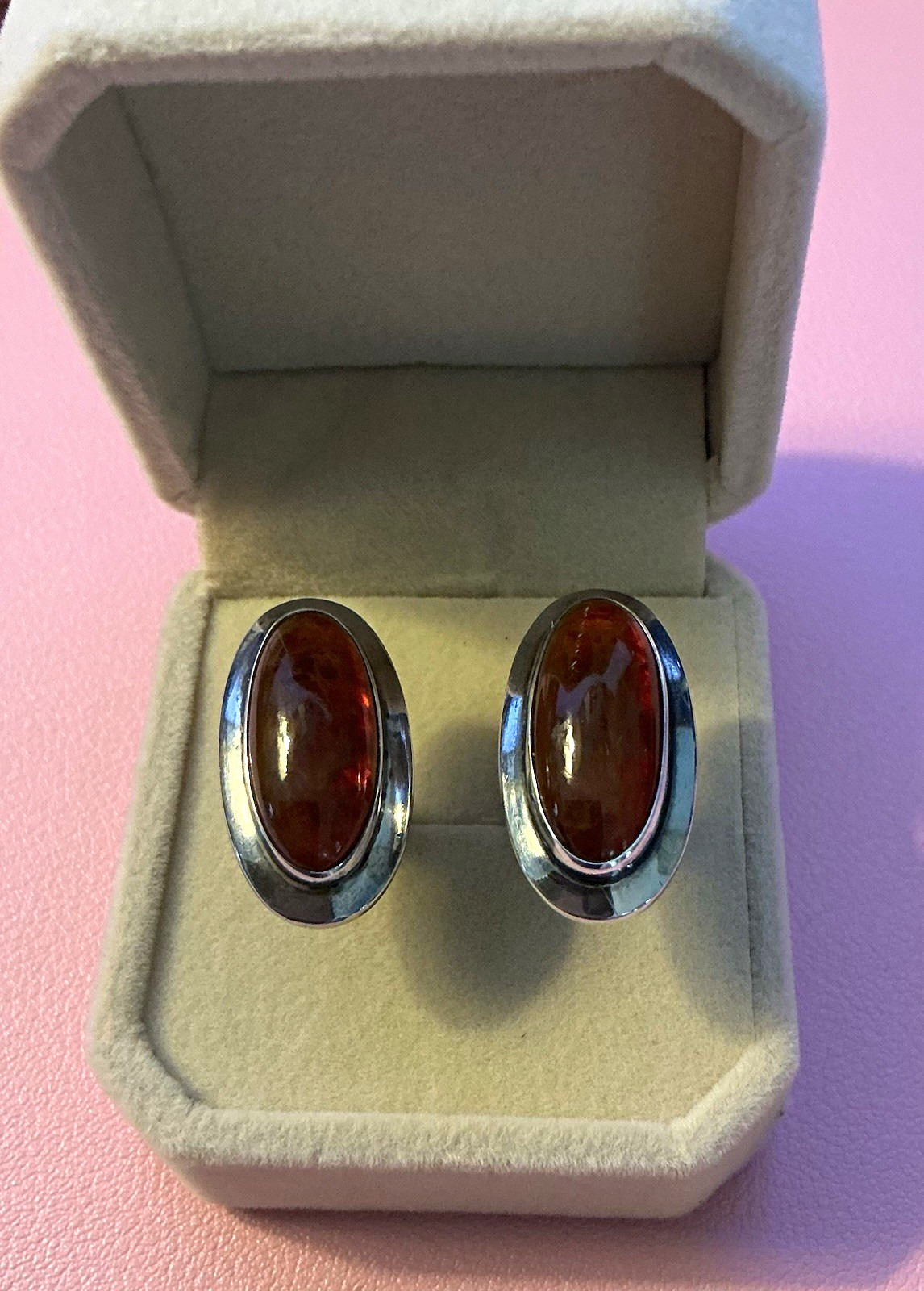 Vintage Niels Eric From Denmark Sterling Silver Cherry Amber Cufflinks 13.33 g 