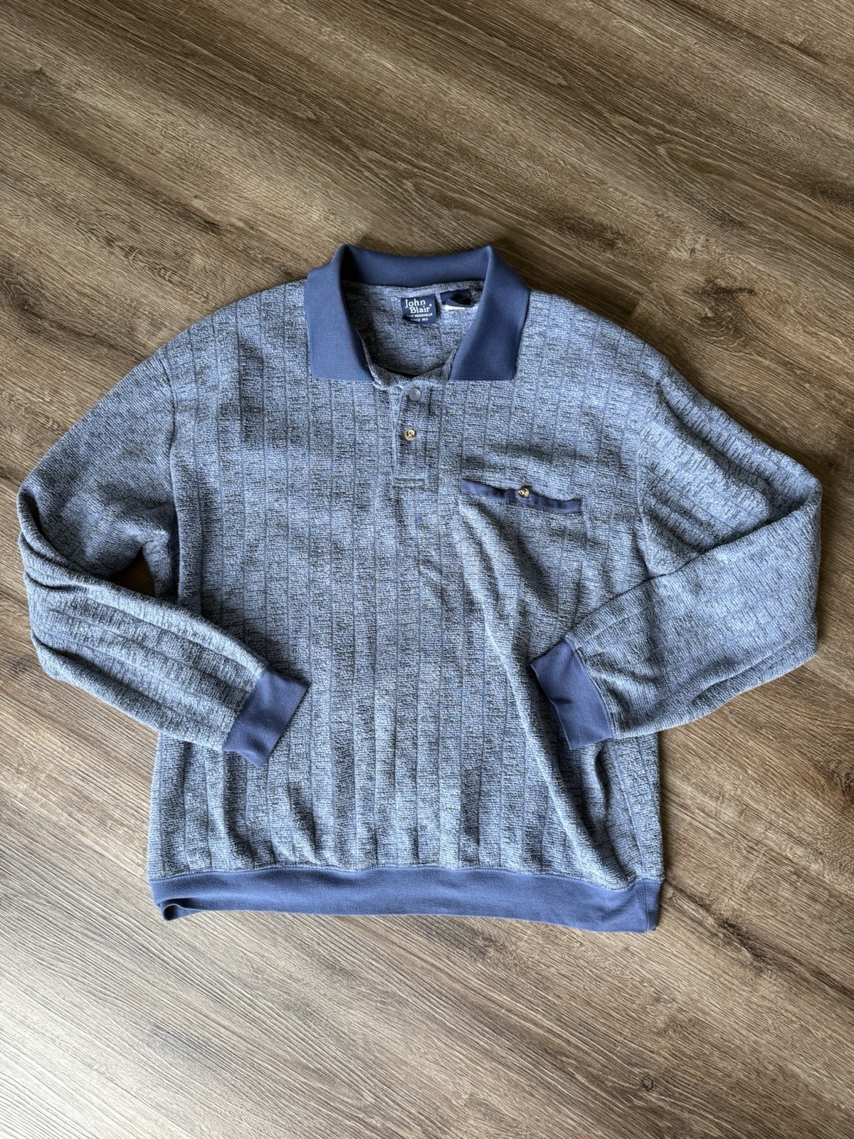 Vintage 90s John Blair Blue Long Sleeve Textured Polo Sweater XL Vintage 90s John Blair Blue Long Sleeve Textured Polo Sweater XL