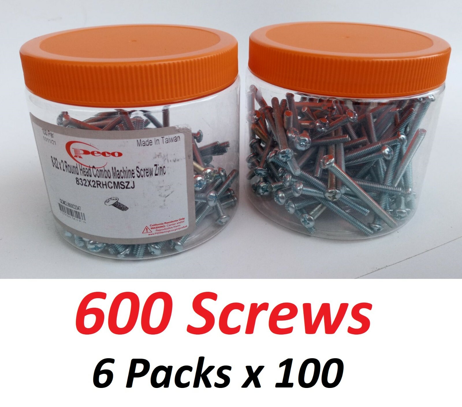 Peco Fasteners Machine Screw Round Head Zinc, Slotted #8-32 x 2\