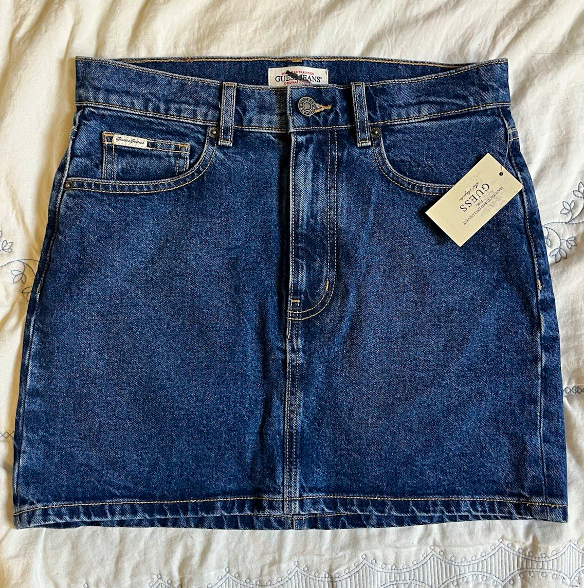 GUESS Blue Denim Mini Skirt Womens Size 26 Regular Cotton Pockets Logo