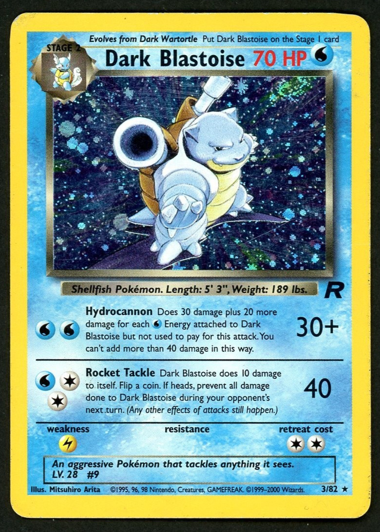 2000 Pokemon Team Rocket Dark Blastoise 3/82 Unlimtied Holo Rare HP