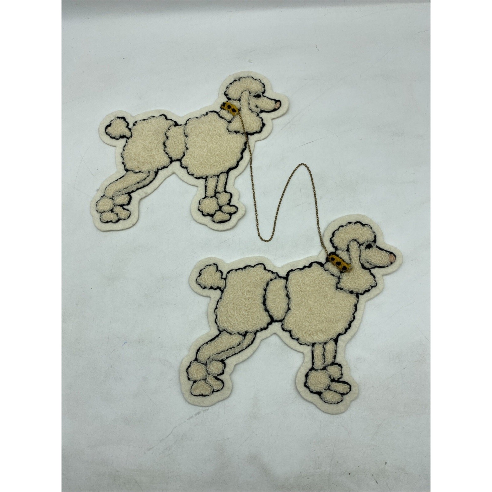 Authentic Vintage 1950s Style Poodle Dogs Applique Sew On With Connected Chain