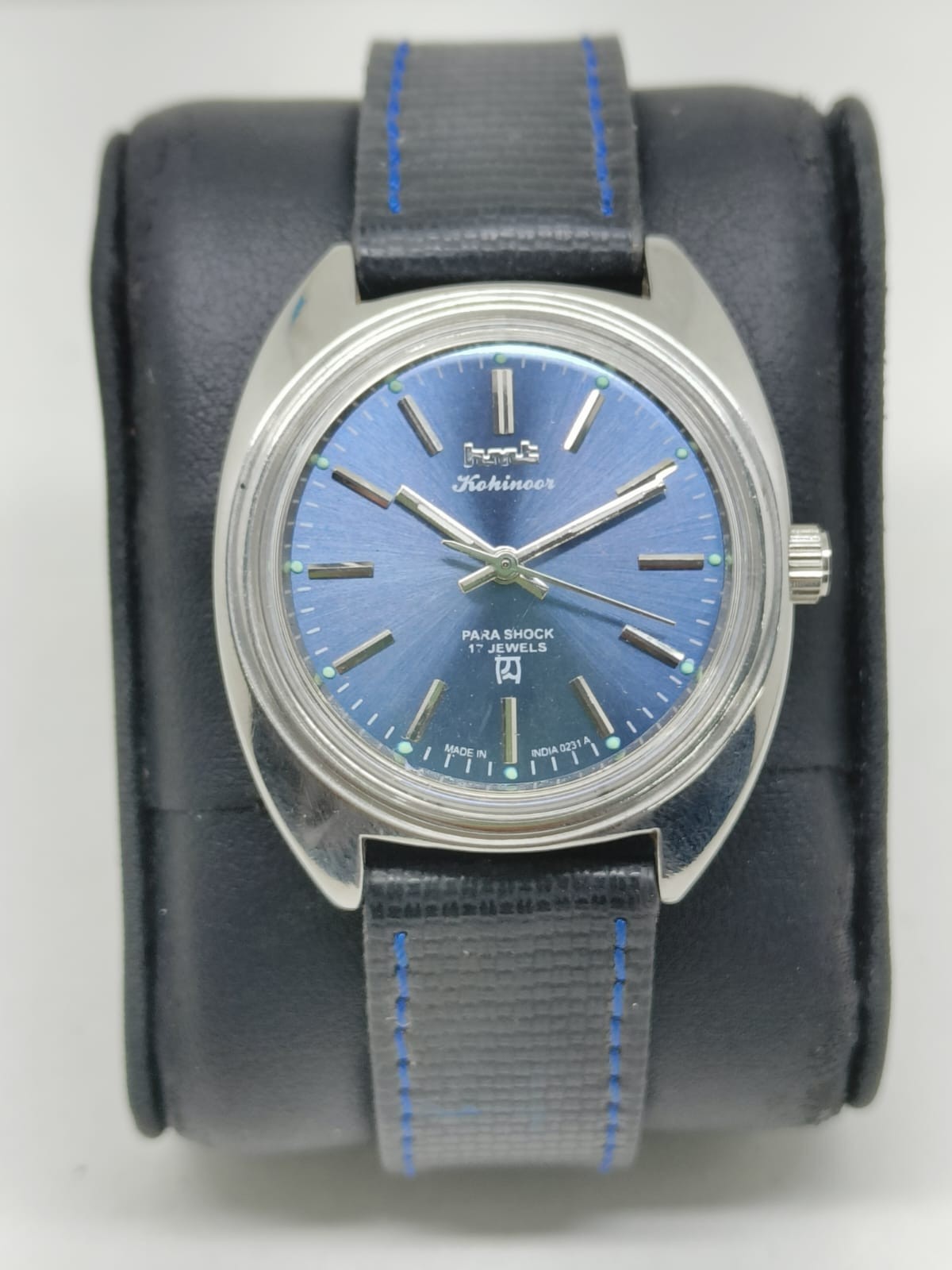 Vintage HMT Kohinoor 17 Jewels Men's Watch Blue Dial Stainless Steel Case