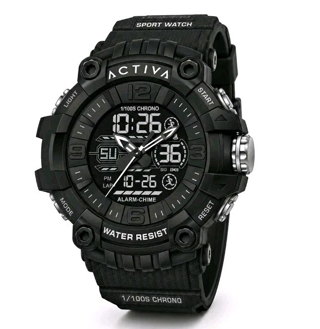 Activa Ardus X Men\'s 58mm Black Plastic Quartz Ana-Digi Watch Chrono 50m Activa Ardus X Men\'s 58mm Black Plastic Quartz Ana-Digi Watch Chrono 50m