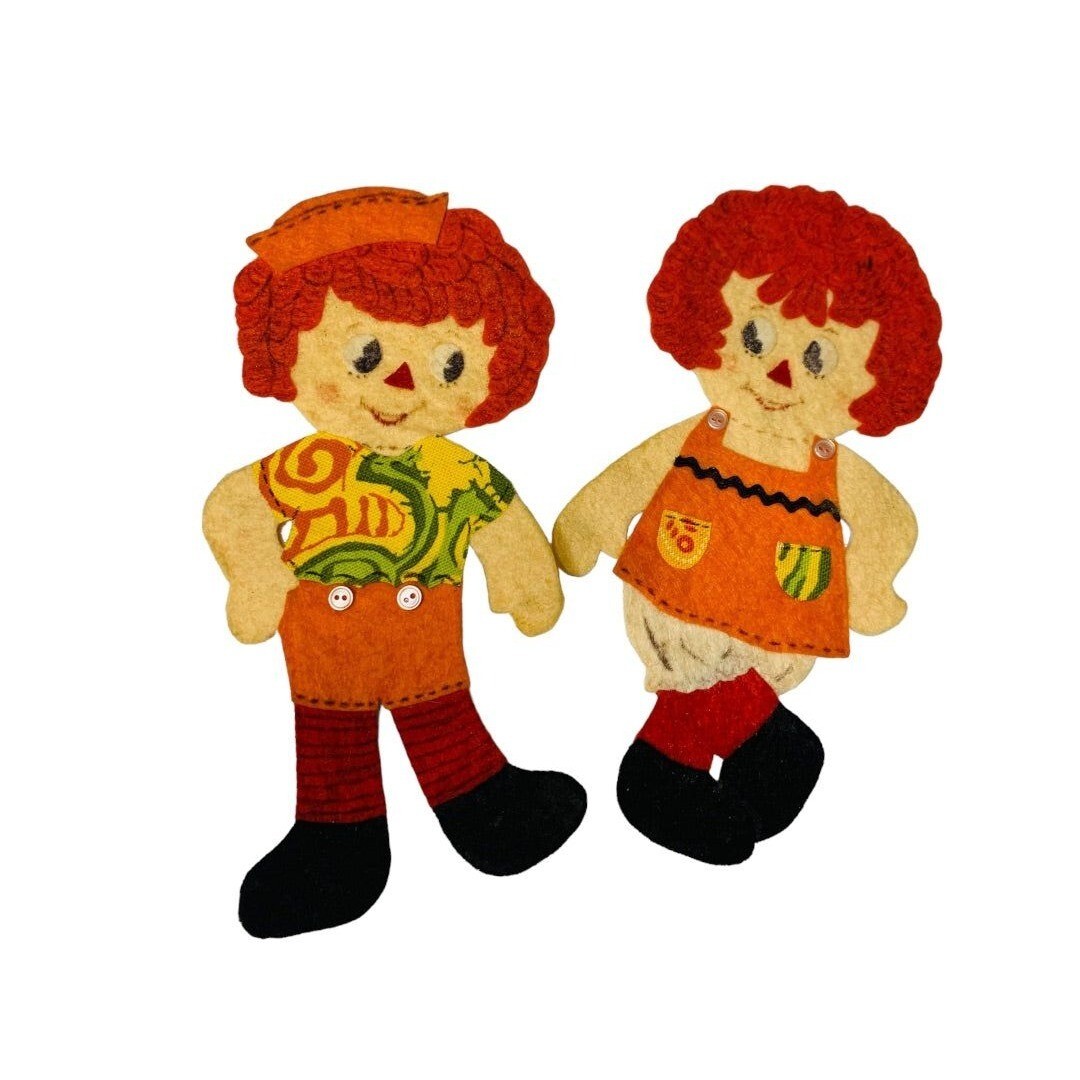Handmade Vintage 1970s Felt Magnet Raggedy Ann and Andy Matching 8