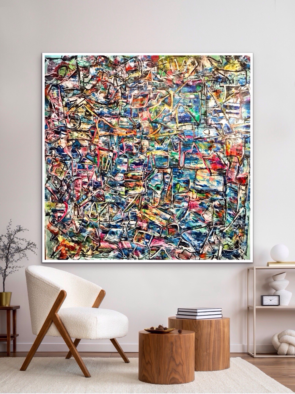 NEW ABSTRACT ART ON CANVAS Original Acrylic Painting  BRIGHT SIGNED 62x60