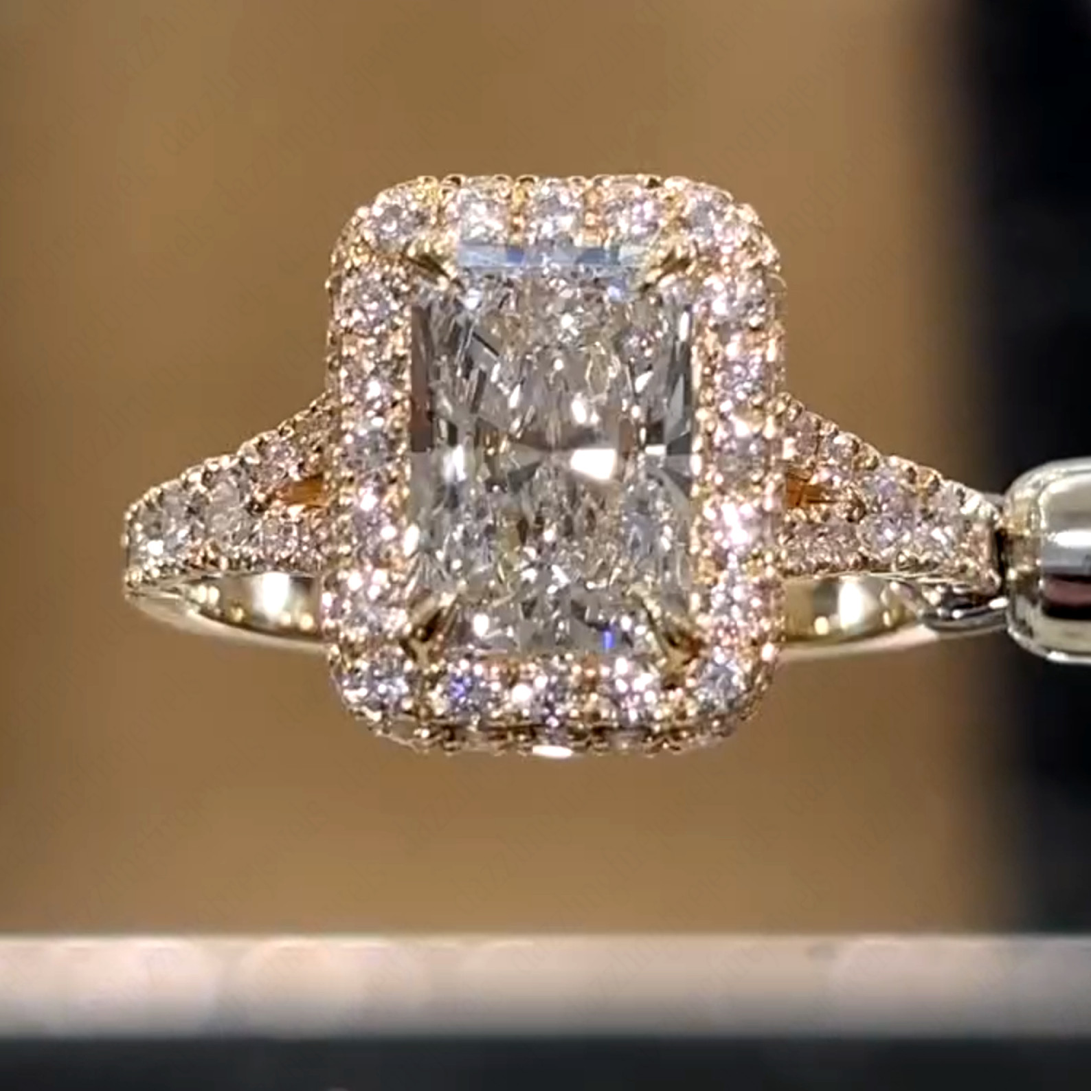 2.30Ctw Radiant Cut Moissanite Halo Engagement Ring In Solid 14k Yellow Gold