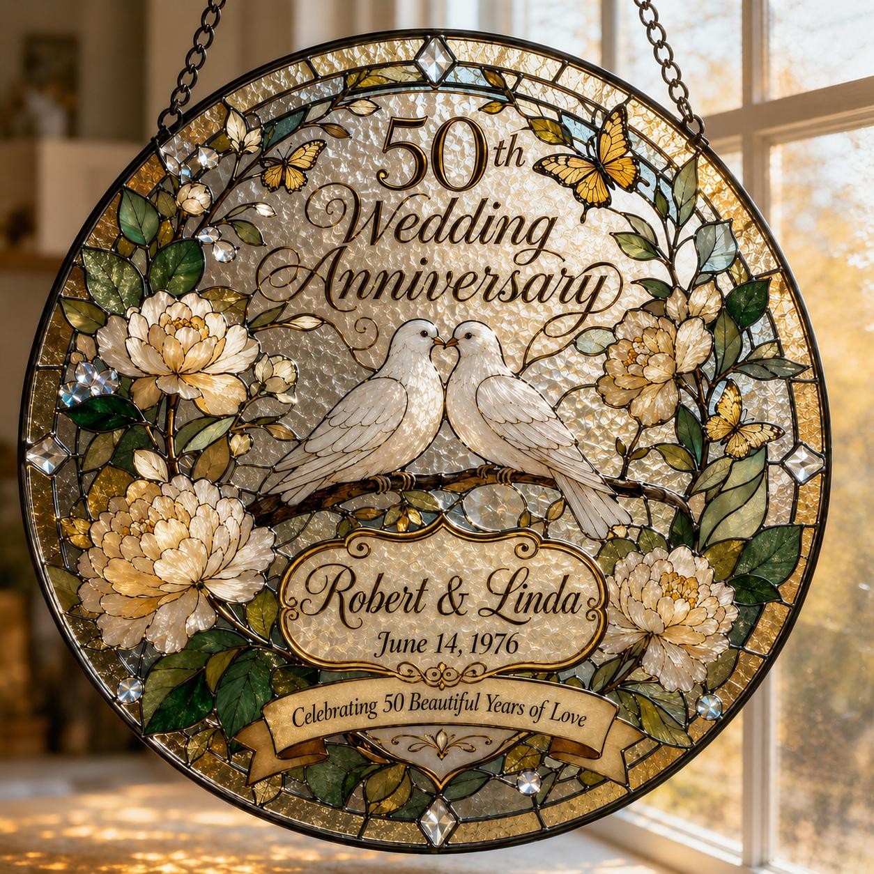 Personalized 50th Wedding Anniversary Suncatcher, Golden Anniversary Gift