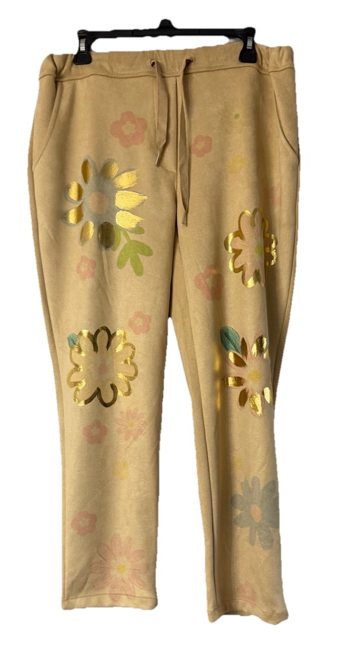 NWT Scandal Italy Womens Zinnia Faux Suede Stretch Floral Pants Size Medium