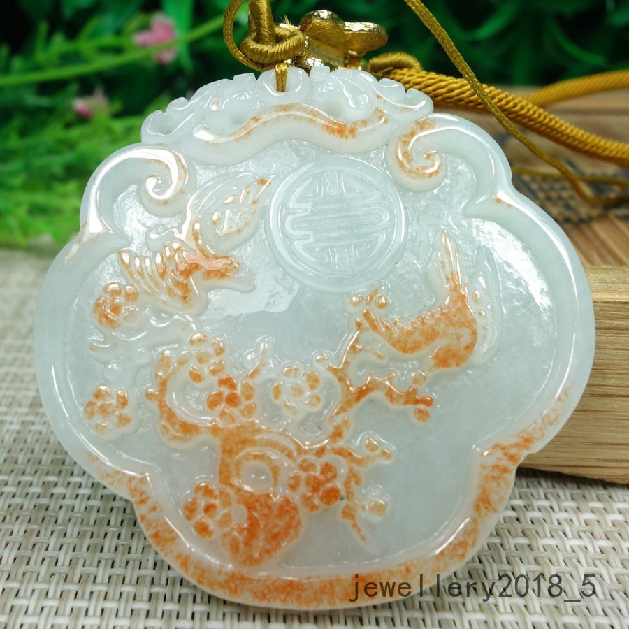 Certified Icy Red Burma 100% Natural A jadeite jade Pendant~Rich Flower 花开富贵