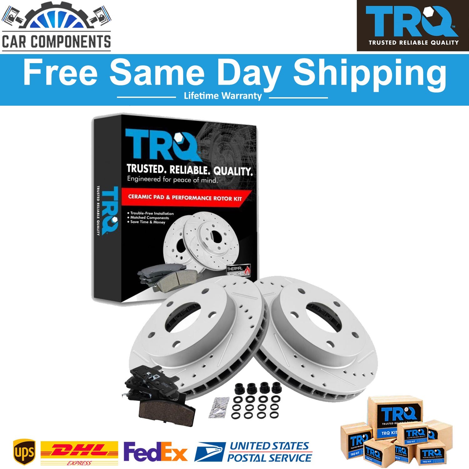 TRQ New Front Ceramic Brake Pad & Rotor Kit For 1994-1999 Dodge Ram 1500 Truck