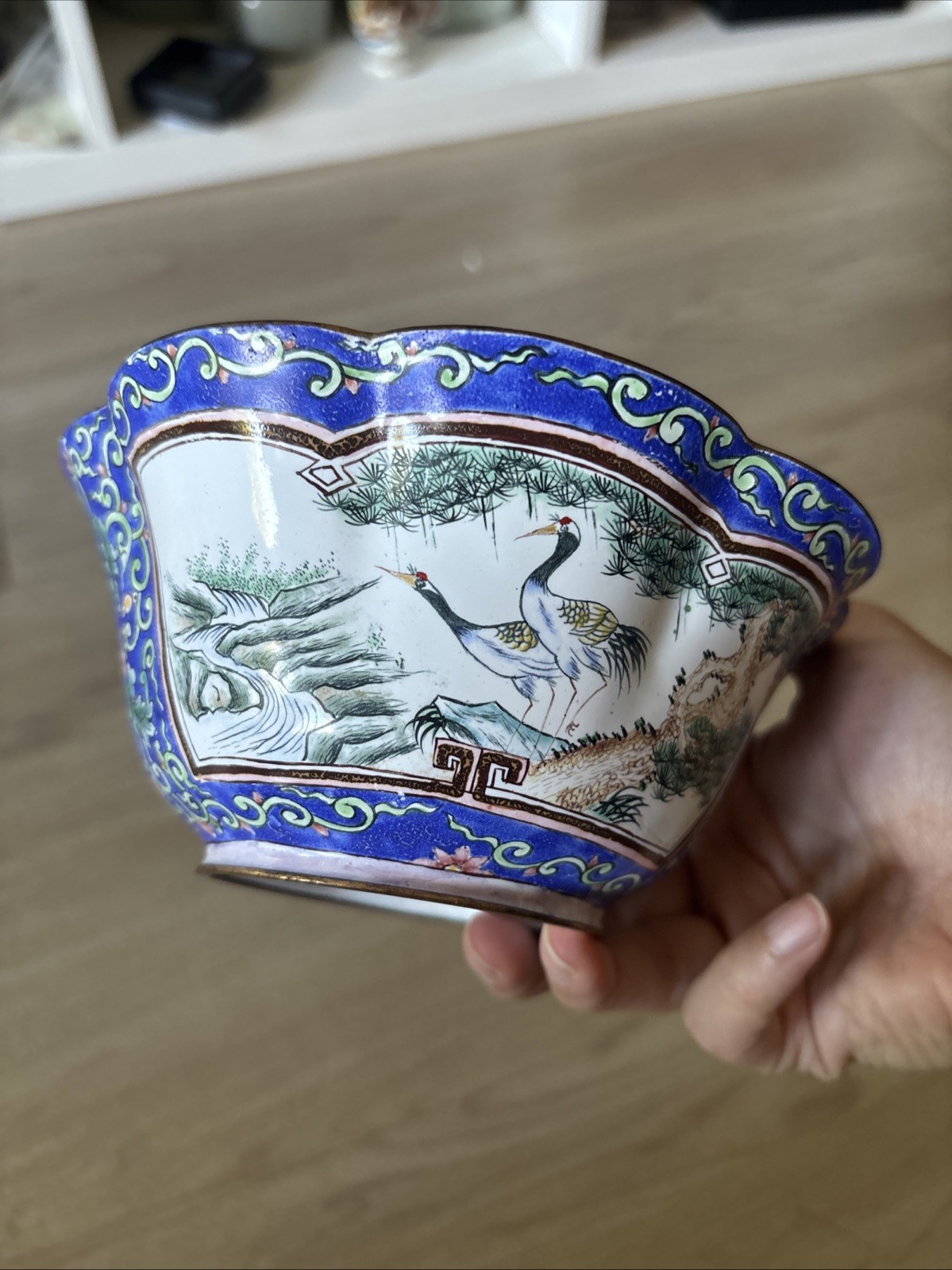 vintage Chinese enamel on copper bowl
