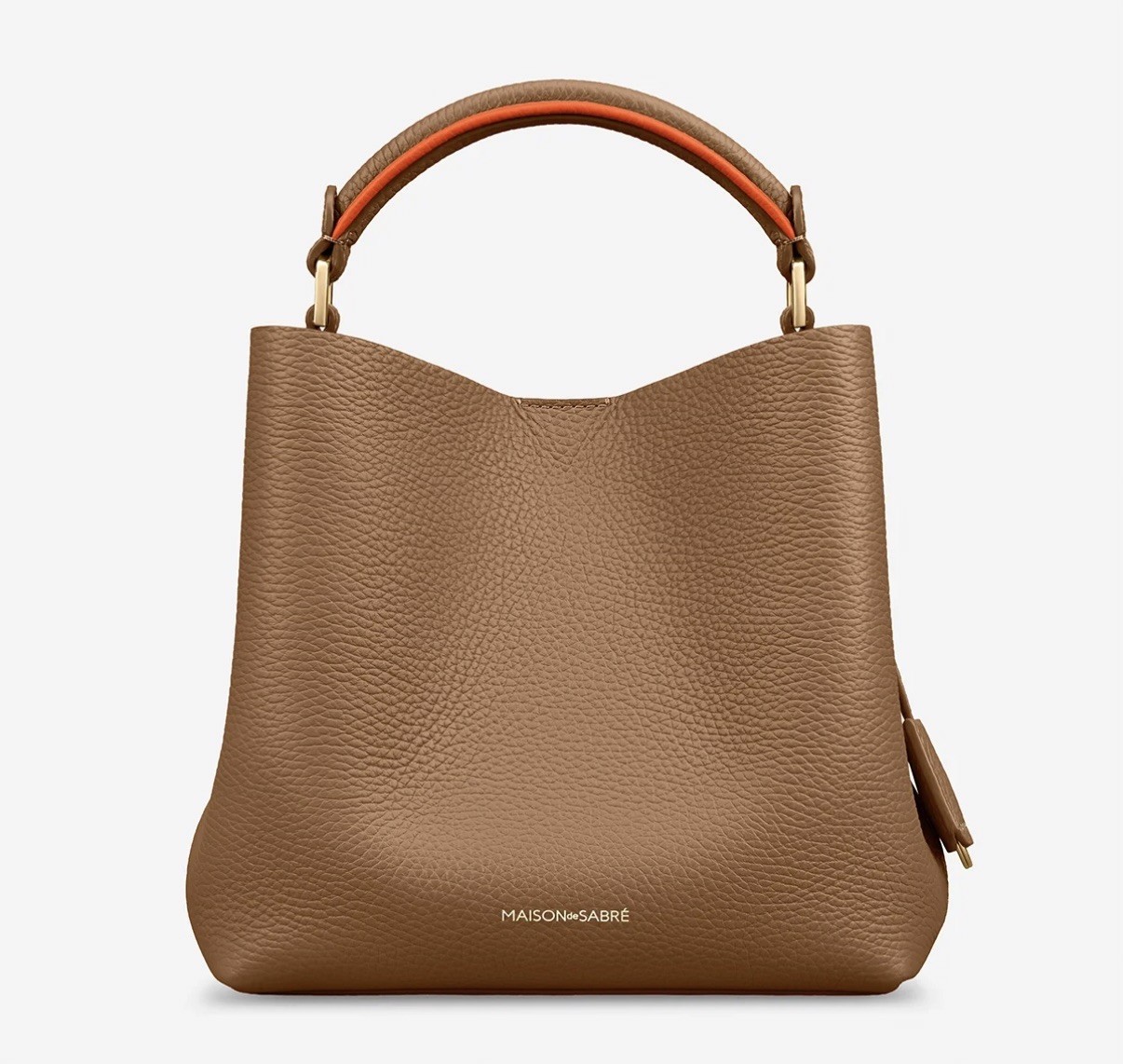 Maison de Sabre Mini Bucket Bag Sandstone Pebbled Leather Gold Hardware