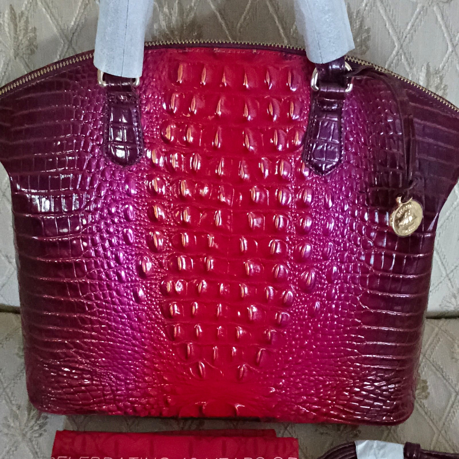 Brahmin Large Duxbury Satchel Ruby Ombré Embossed Gold Zip Strap Brahmin Large Duxbury Satchel Ruby Ombré Embossed Gold Zip Strap