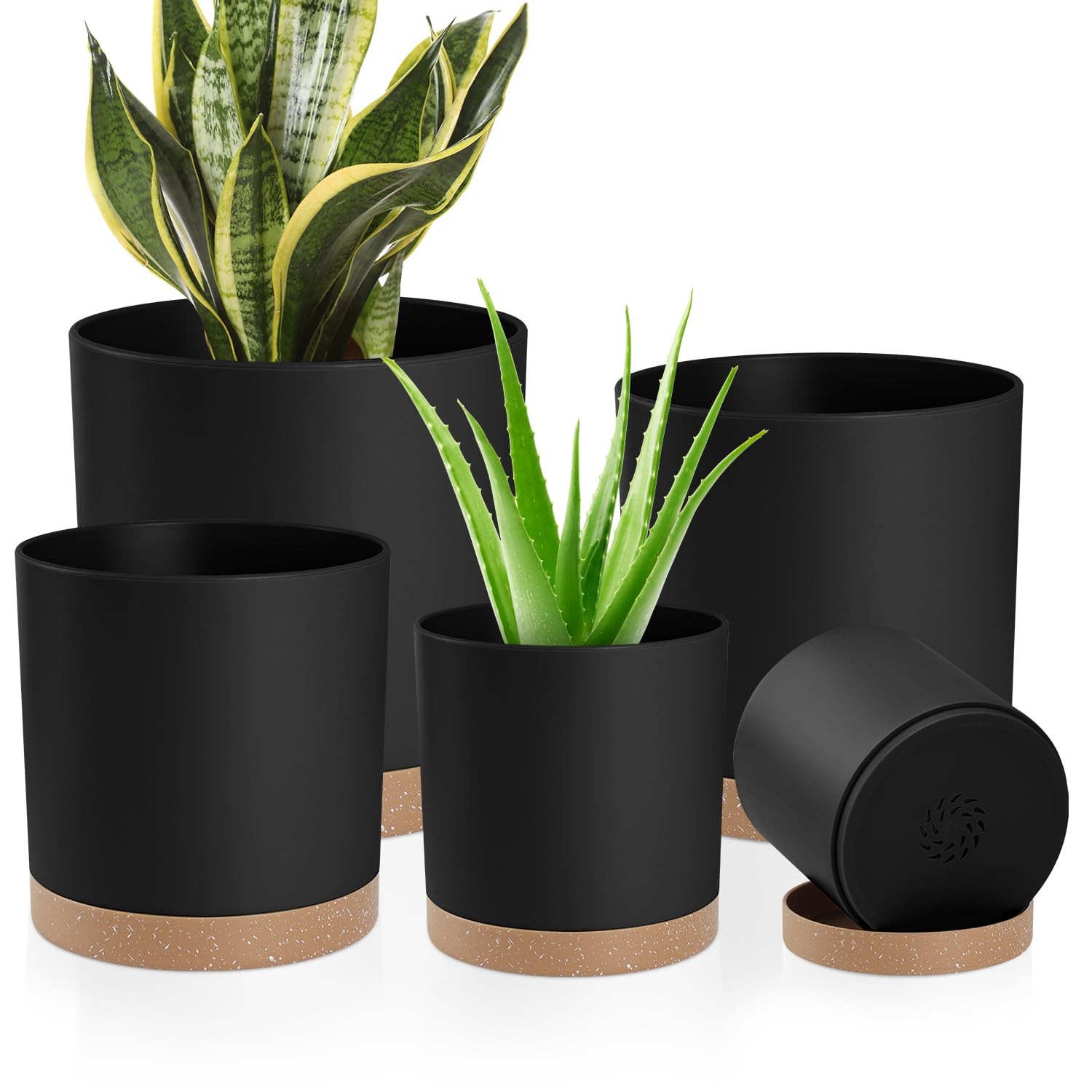 YNNICO Plant Pots with Drainage Holes and Saucers – 7, 6.5, 6, 5, 4 Inch Plas...