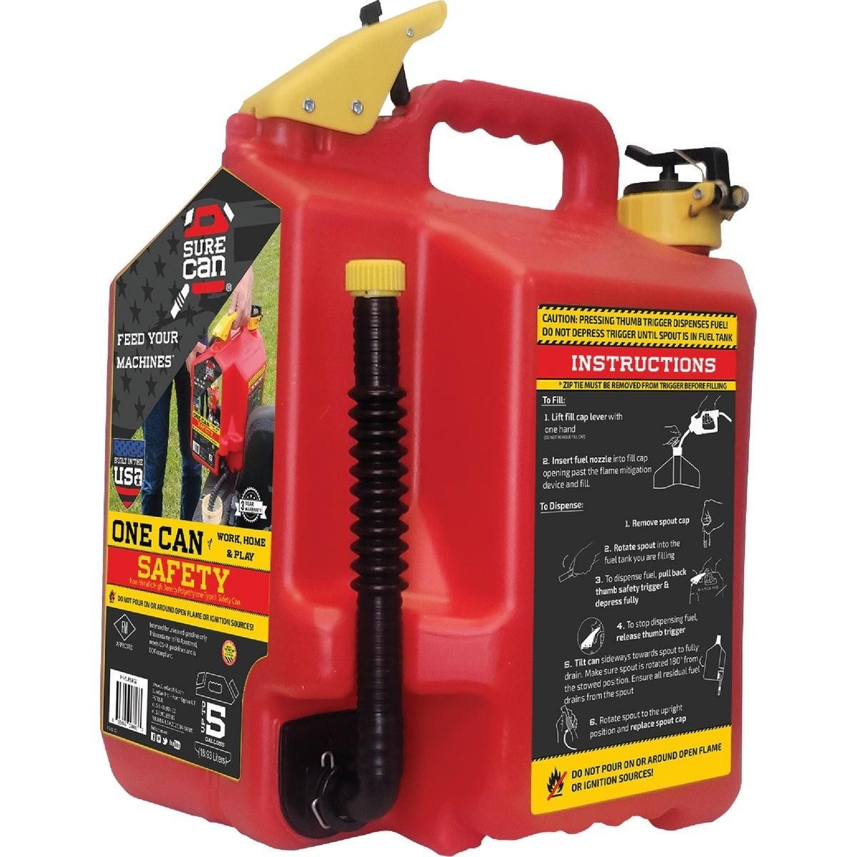 SURECAN SUR5SFG2 5 Gal Plastic Gasoline Safety Fuel Can SURECAN SUR5SFG2 5 Gal Plastic Gasoline Safety Fuel Can