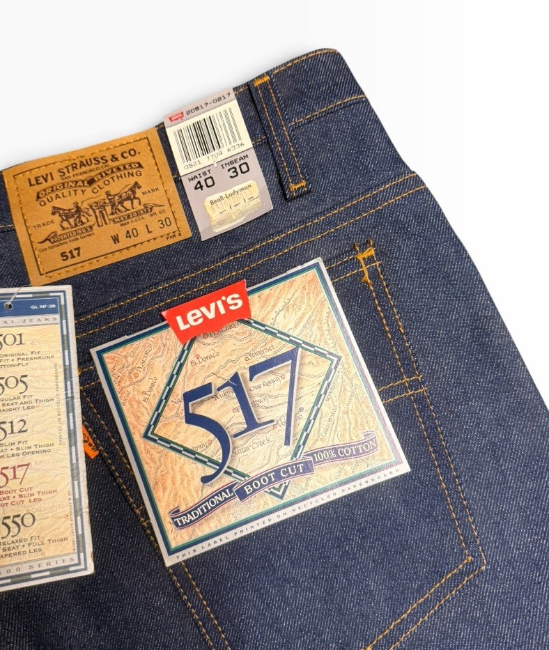 Vintage Levi\'s 517 Saddleman Boot Cut Jeans Orange Tab Deadstock 40x30USA 1987