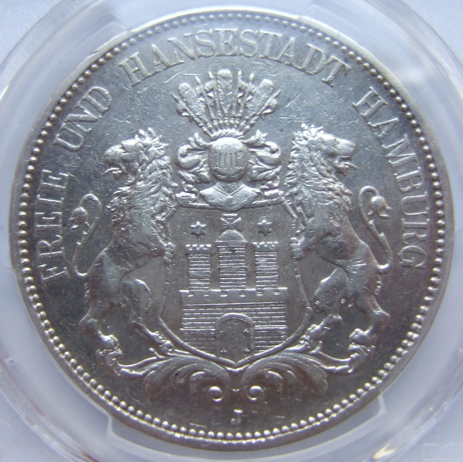 Coin Deutsches Reich Kaiserreich 5 Mark Hansestadt Hamburg 1896 J In Very Fine