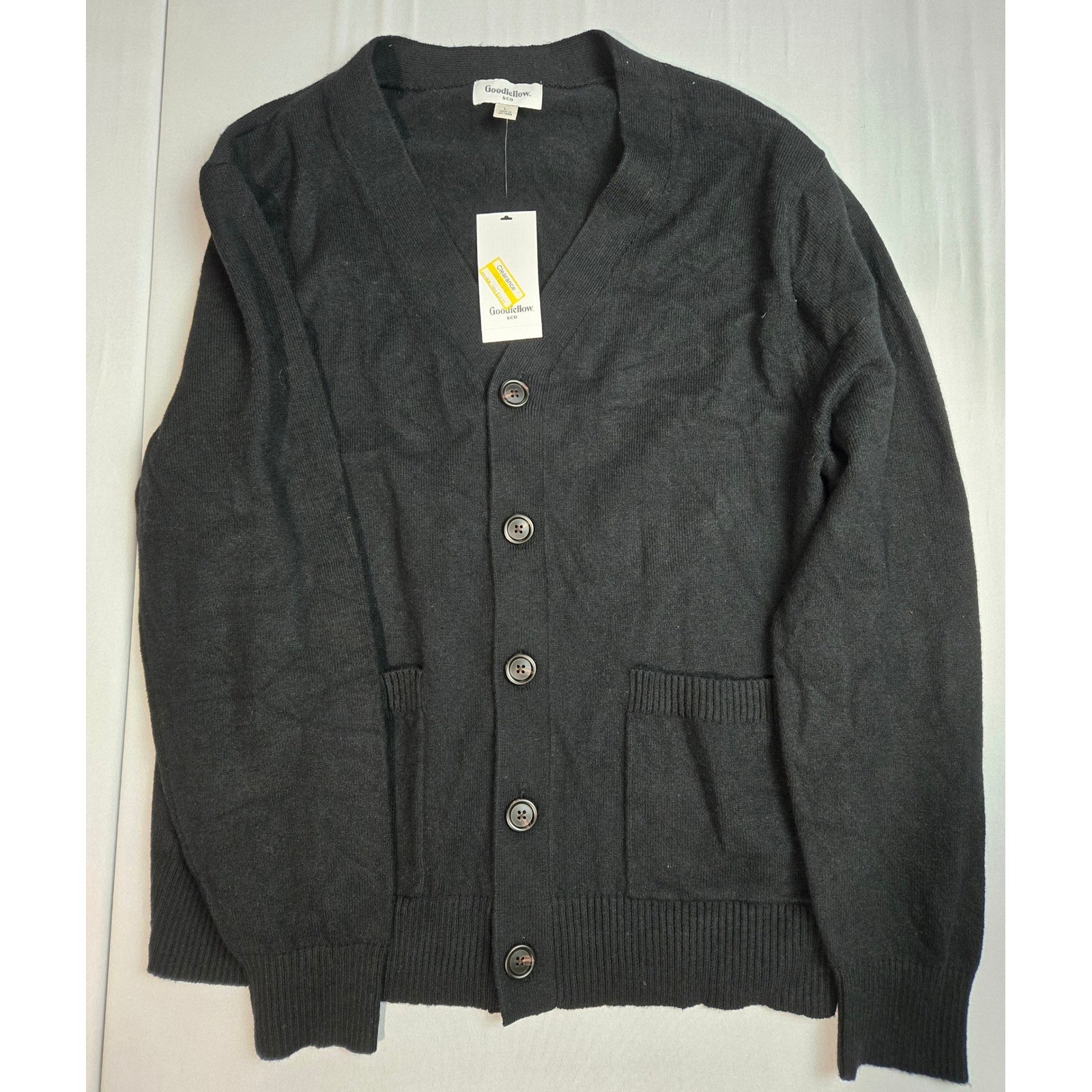 Goodfellow & Co Mens Black Button Front V-Neck Cardigan Sweater Large NWT