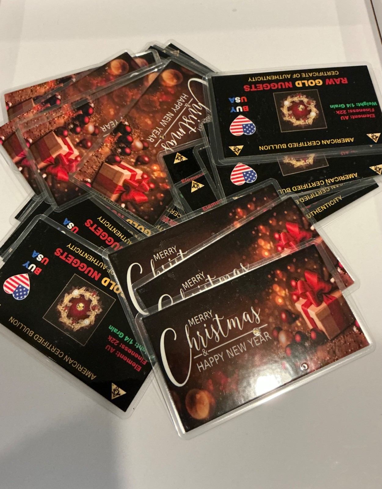 💢🎄1/4 grain gold Fine Gold Bar Card Xmas