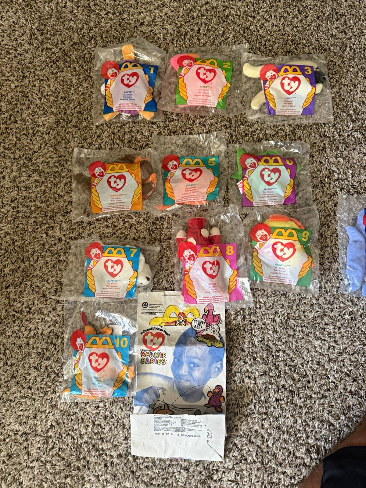 Ty Teenie Beanie Babies McDonald's Sealed Lot of 10 Happy Meal Toys 1997