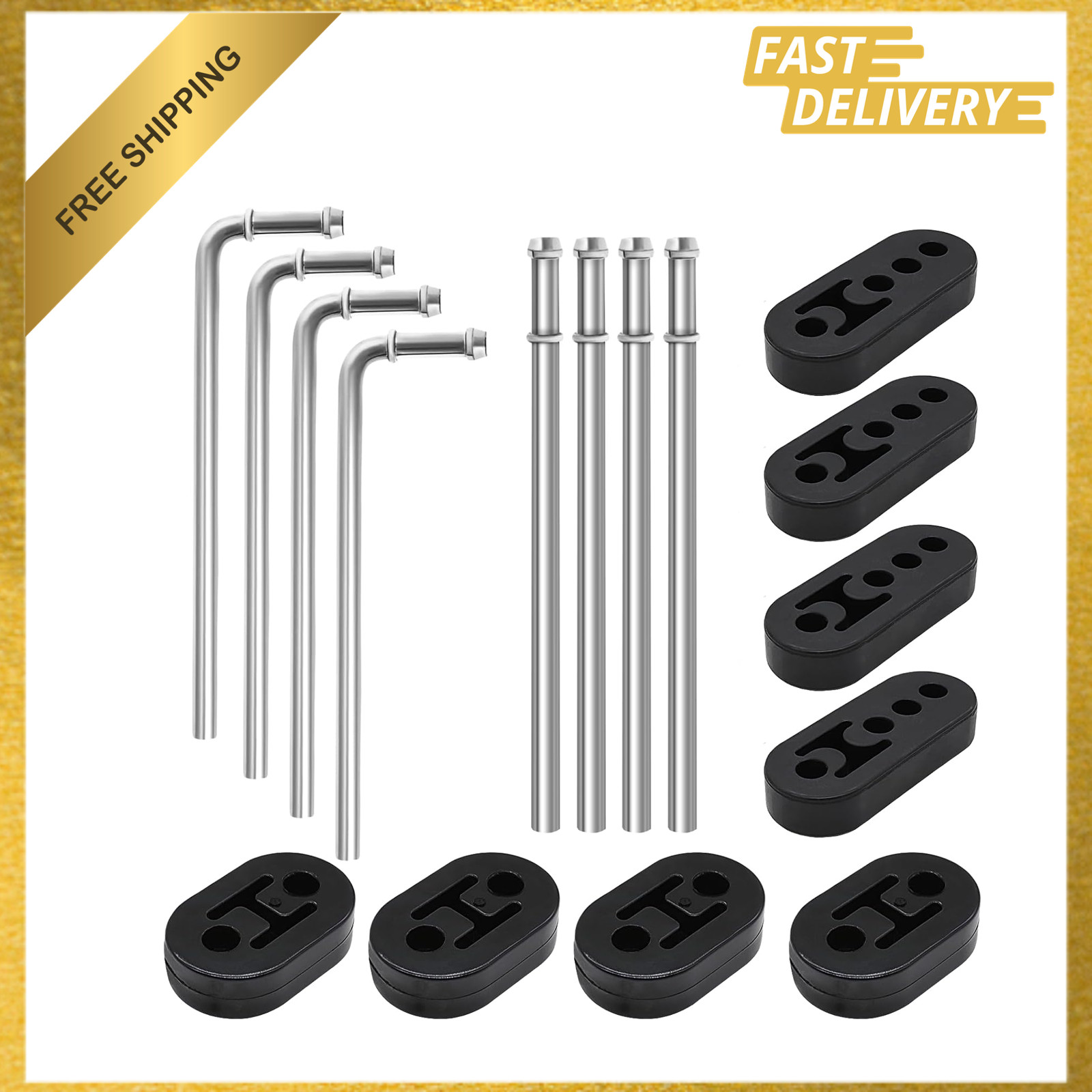 16 Pcs Exhaust Hanger Kit Heavy Duty Zinc Coated Rods Rubber Insulators 16 Pcs Exhaust Hanger Kit Heavy Duty Zinc Coated Rods Rubber Insulators