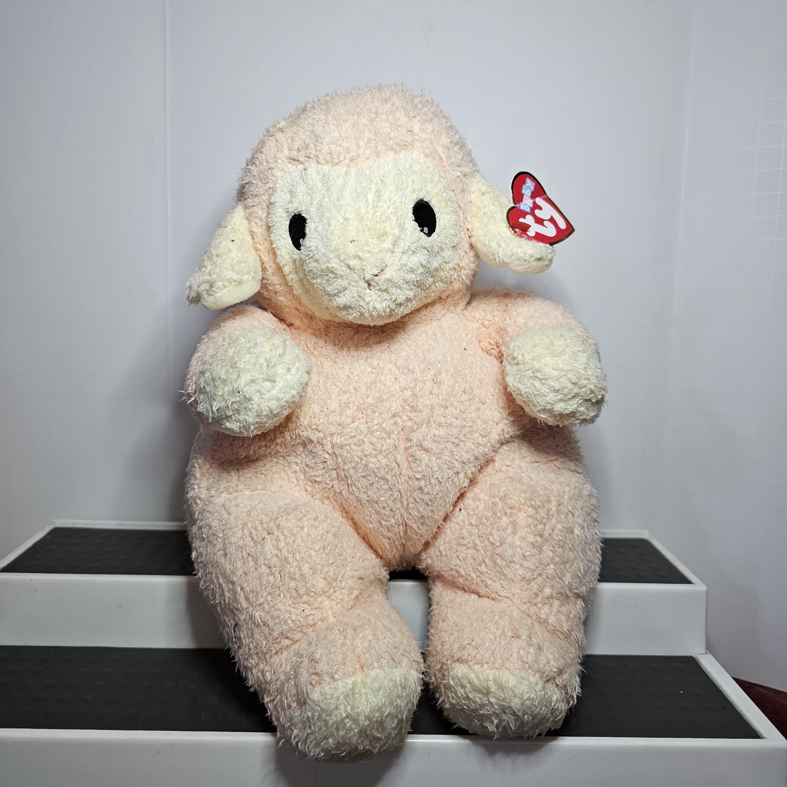Original 1999 Ty Baby Lamybaby Pillow Pals Plush Peach Lamb & Rattle NWT