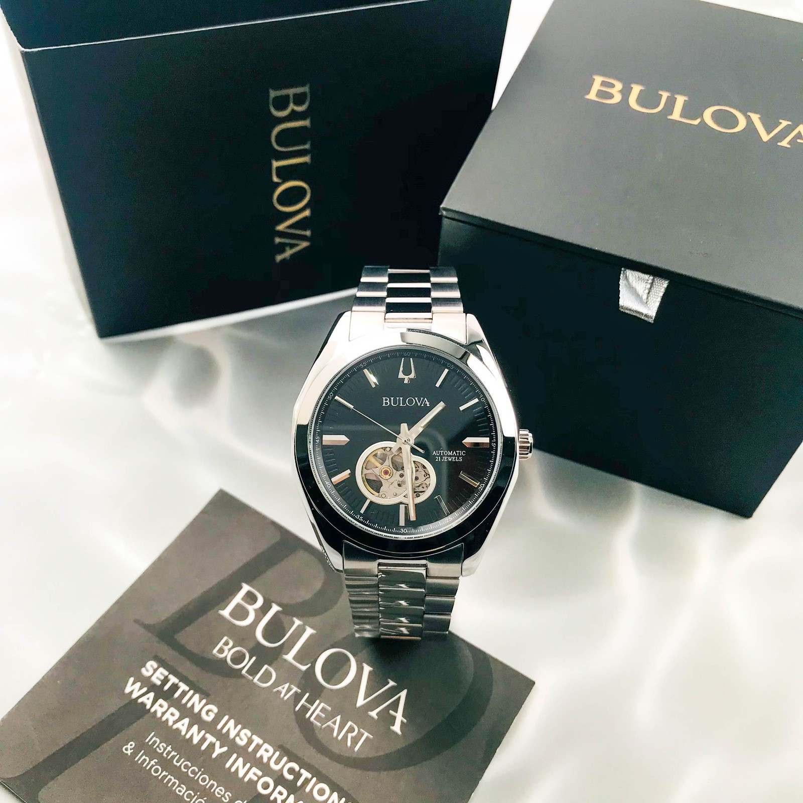 Bulova Surveyor 96A270 Automatic Men\'s Watch with Open Heart Black Dial 42mm