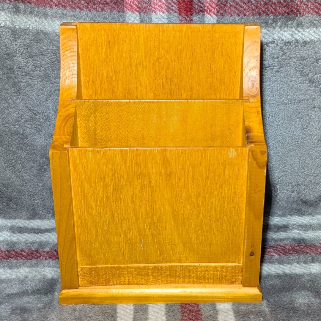 Vintage Wood Desktop Mail Organizer Tiered Letter Holder Desk Sorter Honey Pine