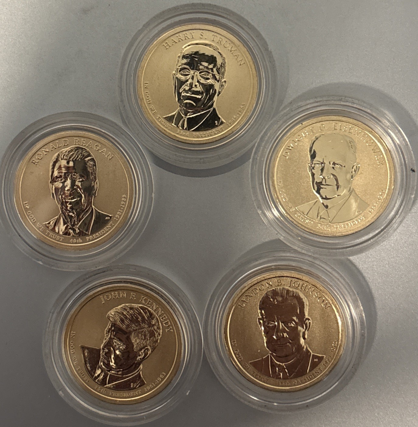 Set Of 5 Different Reverse Proof Presidential Coins Key Set Of 5 Different Reverse Proof Presidential Coins Key