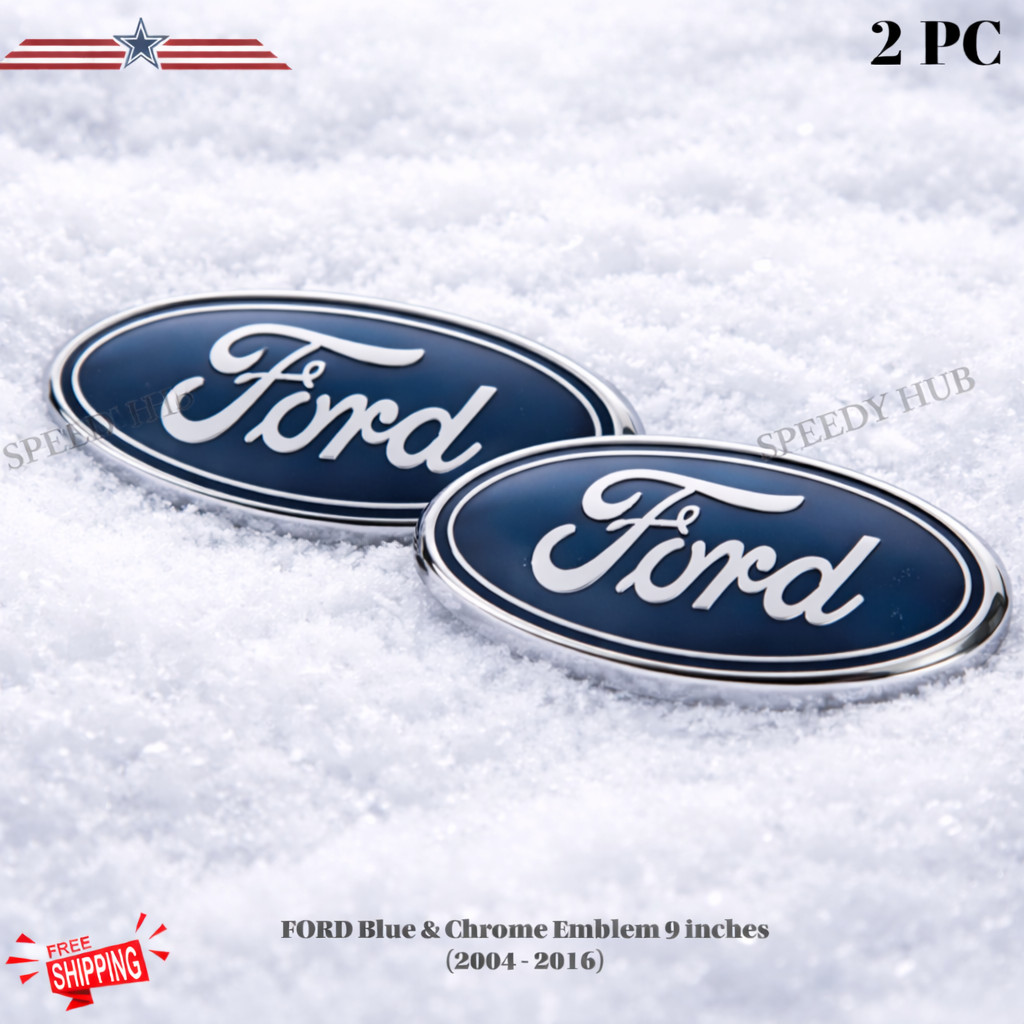BLUE & CHROME 2005-2014 Ford F150 FRONT GRILLE/ TAILGATE 9 inch Oval Emblem 2-PC