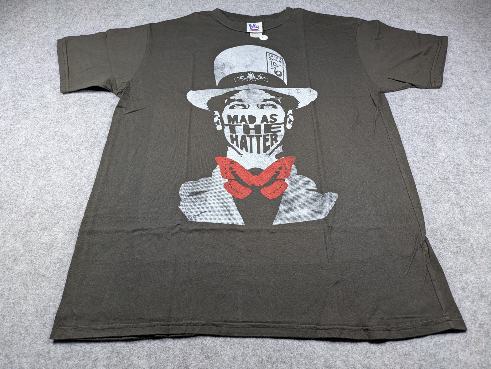 Vintage Mad Hatter Shirt Mens Large Black Graphic Tee Deadstock Y2K T-Shirt 10/6
