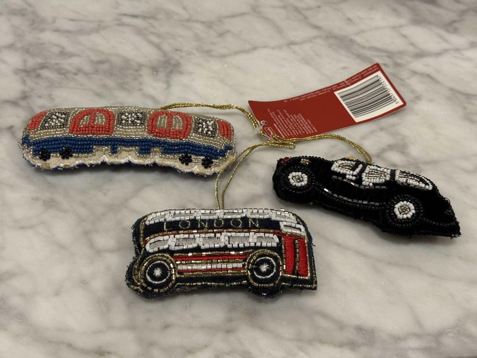 Target M&S Marks Spencer London Set of 3 BEADED FABRIC CAR ORNAMENTS Christmas