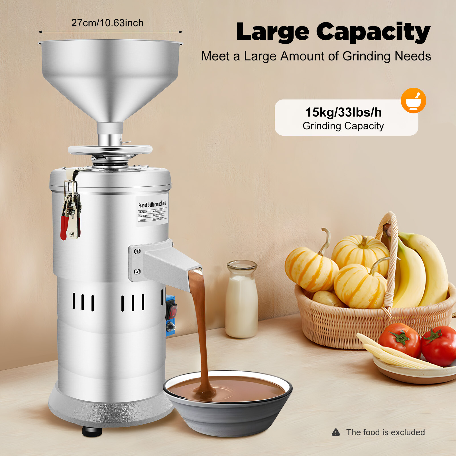 HR-100Y Commercial Peanut Butter Maker Electric Peanut Butter Maker 15kg/h 1100W