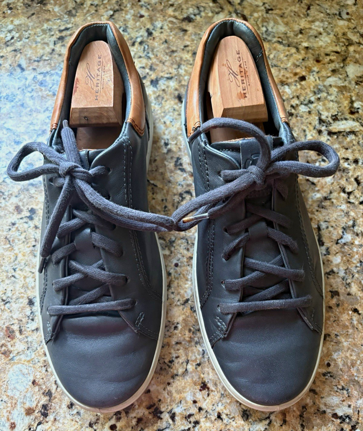 Heritage Ecco Men\'s Blue Leather Lace-Up Casual Sneakers Logo US 8.5