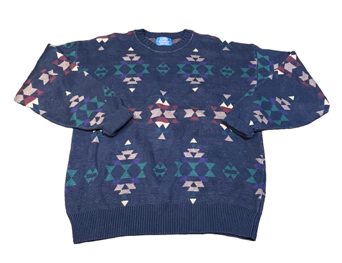Vintage Lobo By Pendleton Men’s Large  Southwestern Knit Cotton Sweater USA