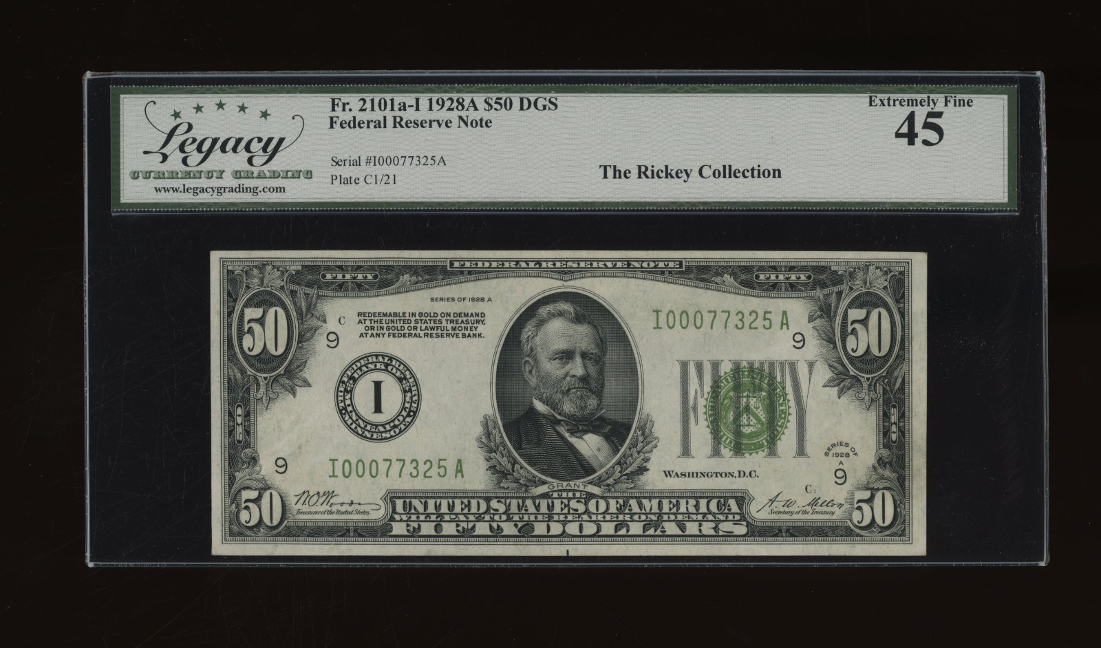 DBR 1928-A $50 DGS FRN Minneapolis Fr. 2101-Idgs Legacy 45 Serial I00077325A