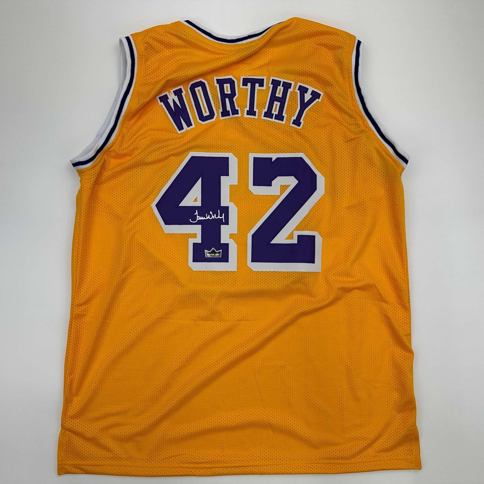 Facsimile Autographed James Worthy Los Angeles LA Yellow Jersey Men\'s XL