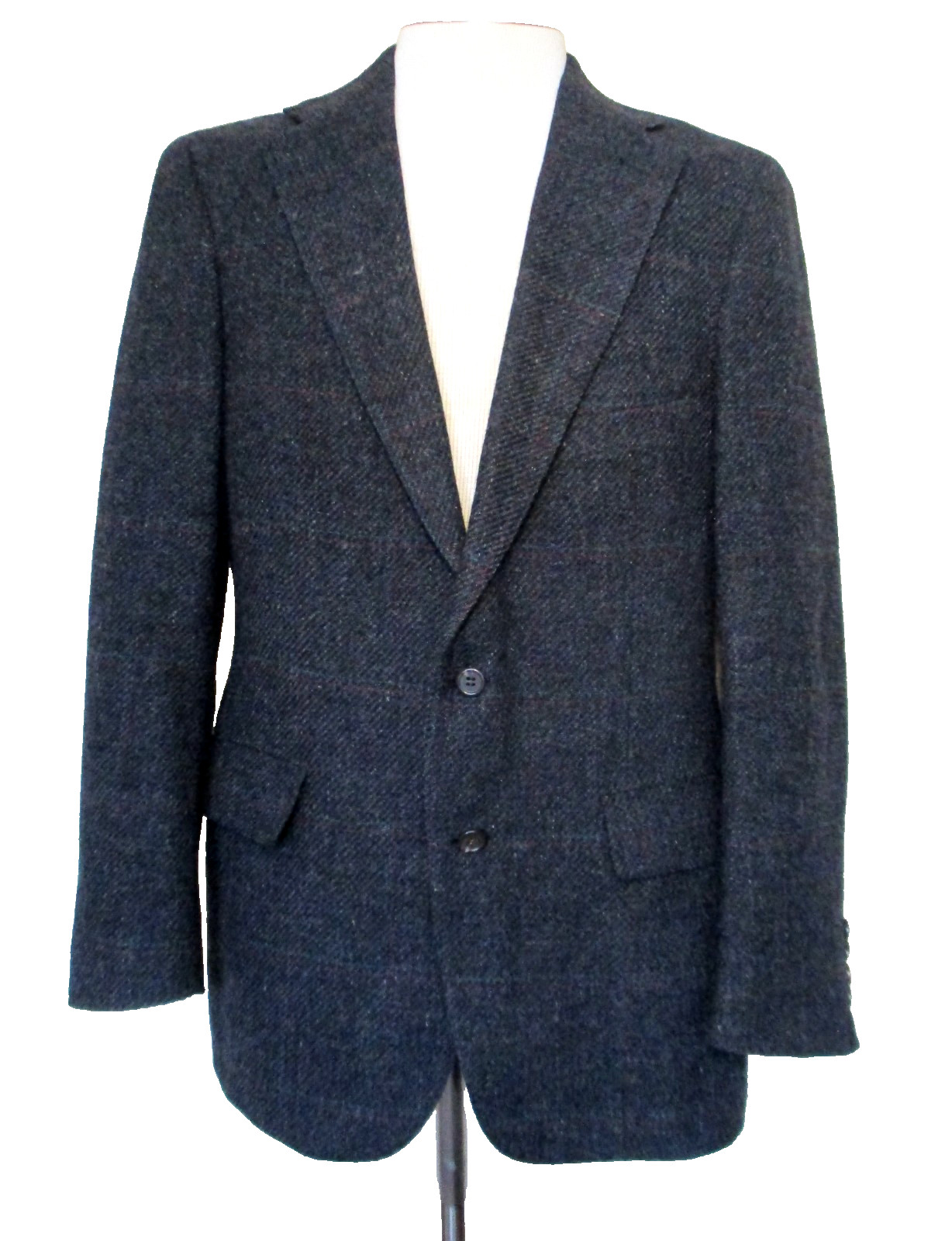 Vtg Polo University Club Ralph Lauren Blazer Men 40S Blue-Gray Wool Plaid Jacket