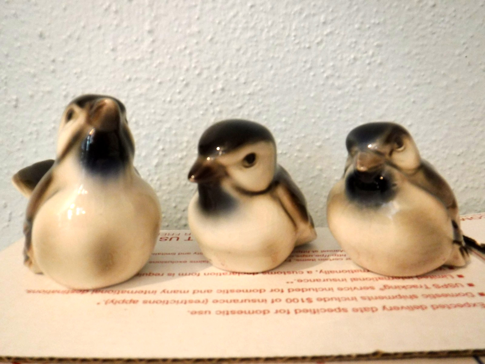 Vintage Bird 3 Figurines Keramos Porcelain Wien Austria Sparrow Wren Brown