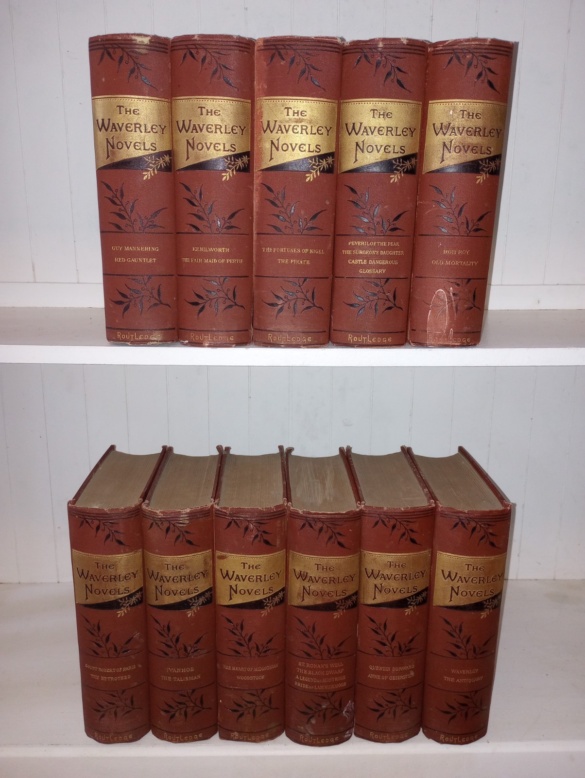 Antique The Waverley Novels Sir Walter Scott c1890 Victorian Binding 11 Volumes
