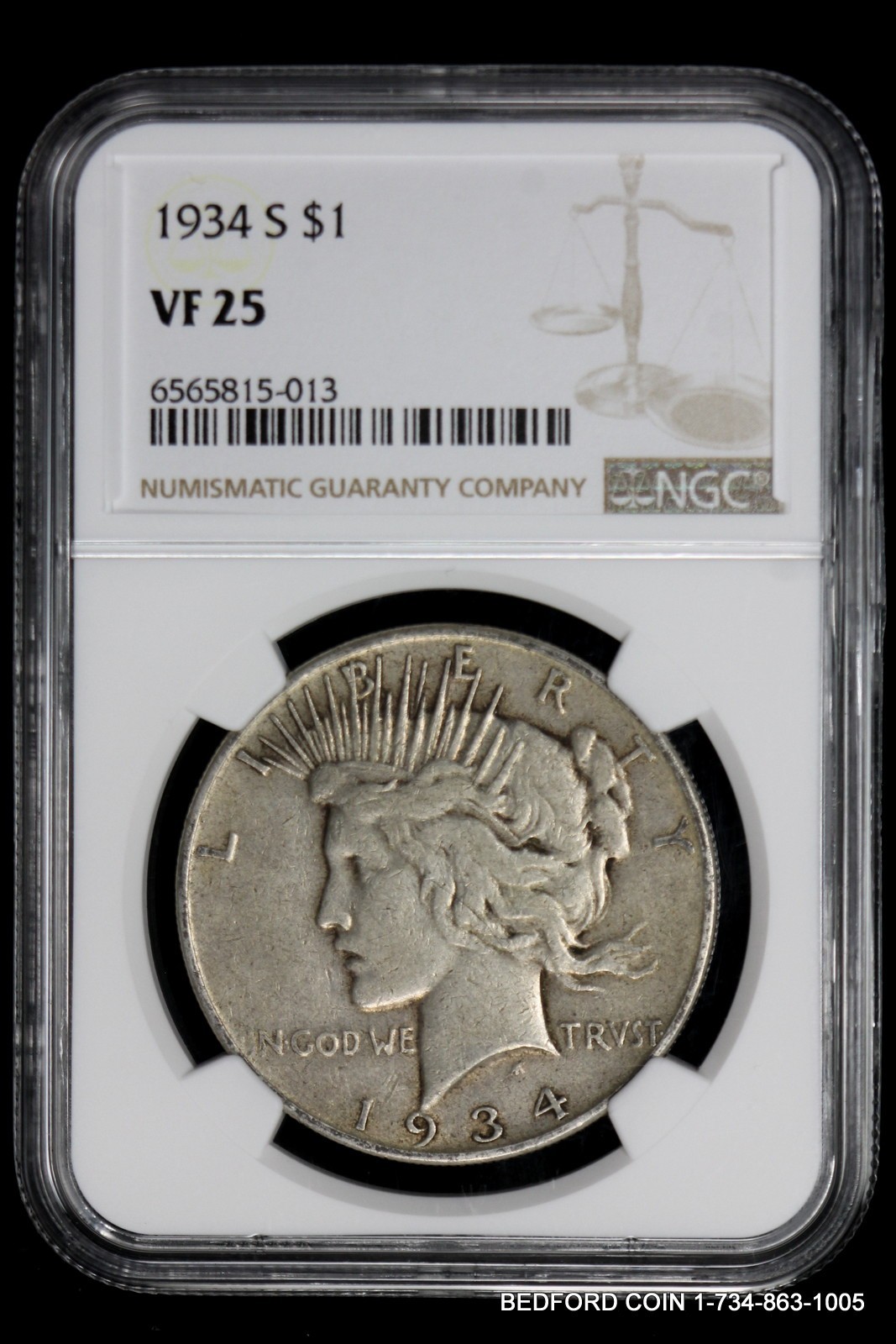 BETTER DATE NGC VF25 1934-S SILVER PEACE DOLLAR $1  (BC13)
