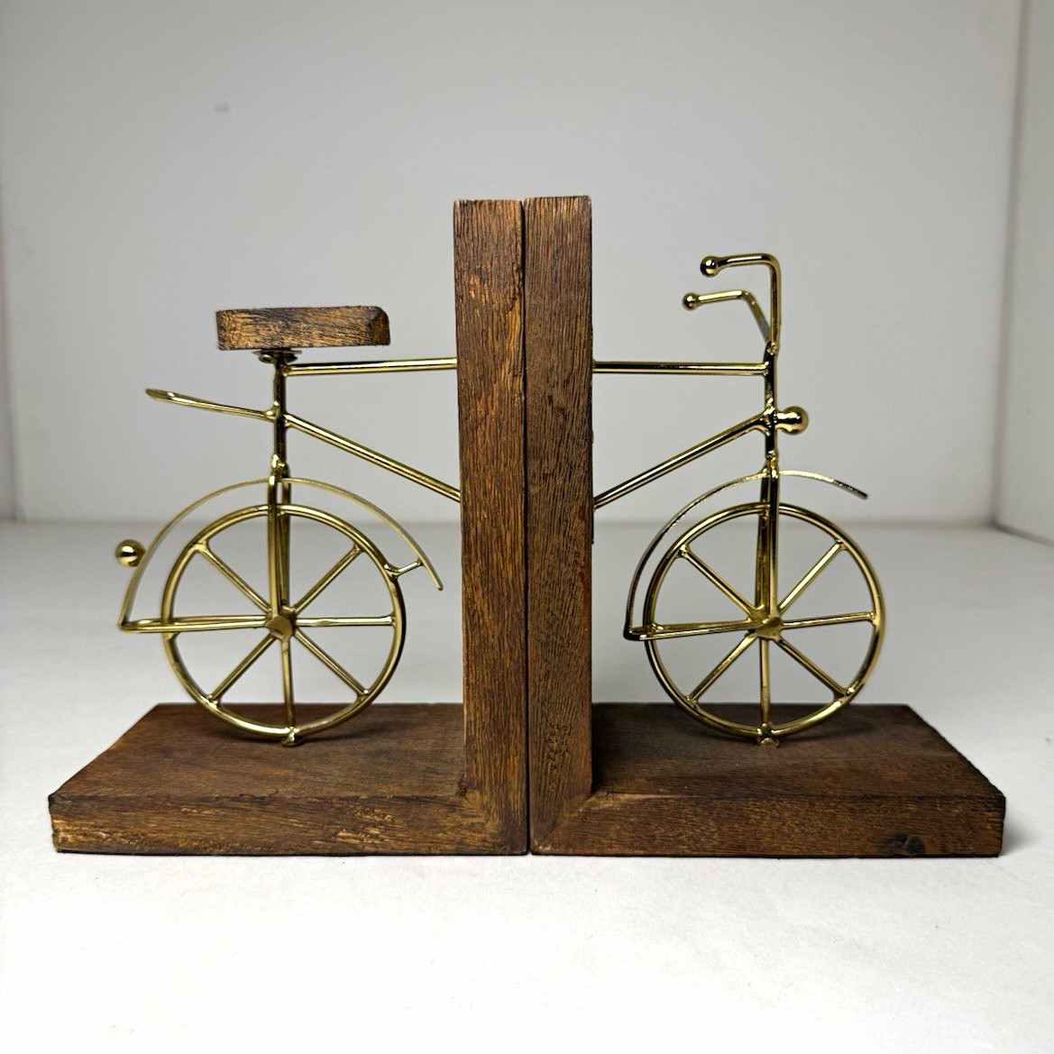 Bicycle Theme Metal & Wood Bookends Set of 2 Brown/Gold 7in H 11in L