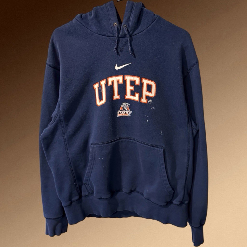 Vintage Nike UTEP Miners Hoodie Sweatshirt Mens L Distressed Center Swoosh NCAA Vintage Nike UTEP Miners Hoodie Sweatshirt Mens L Distressed Center Swoosh NCAA