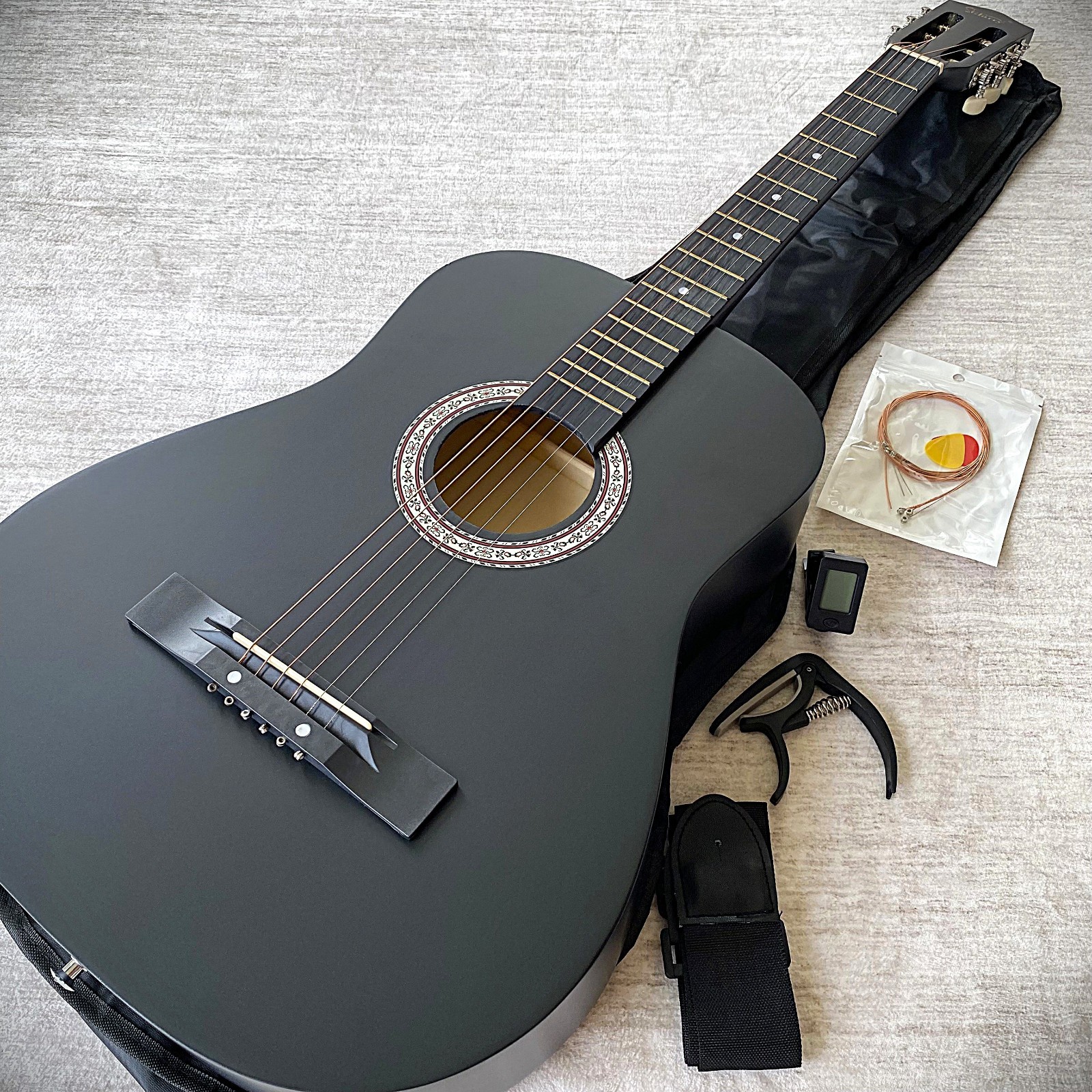 Black Parlor Acoustic Guitar Starter Package, 38\