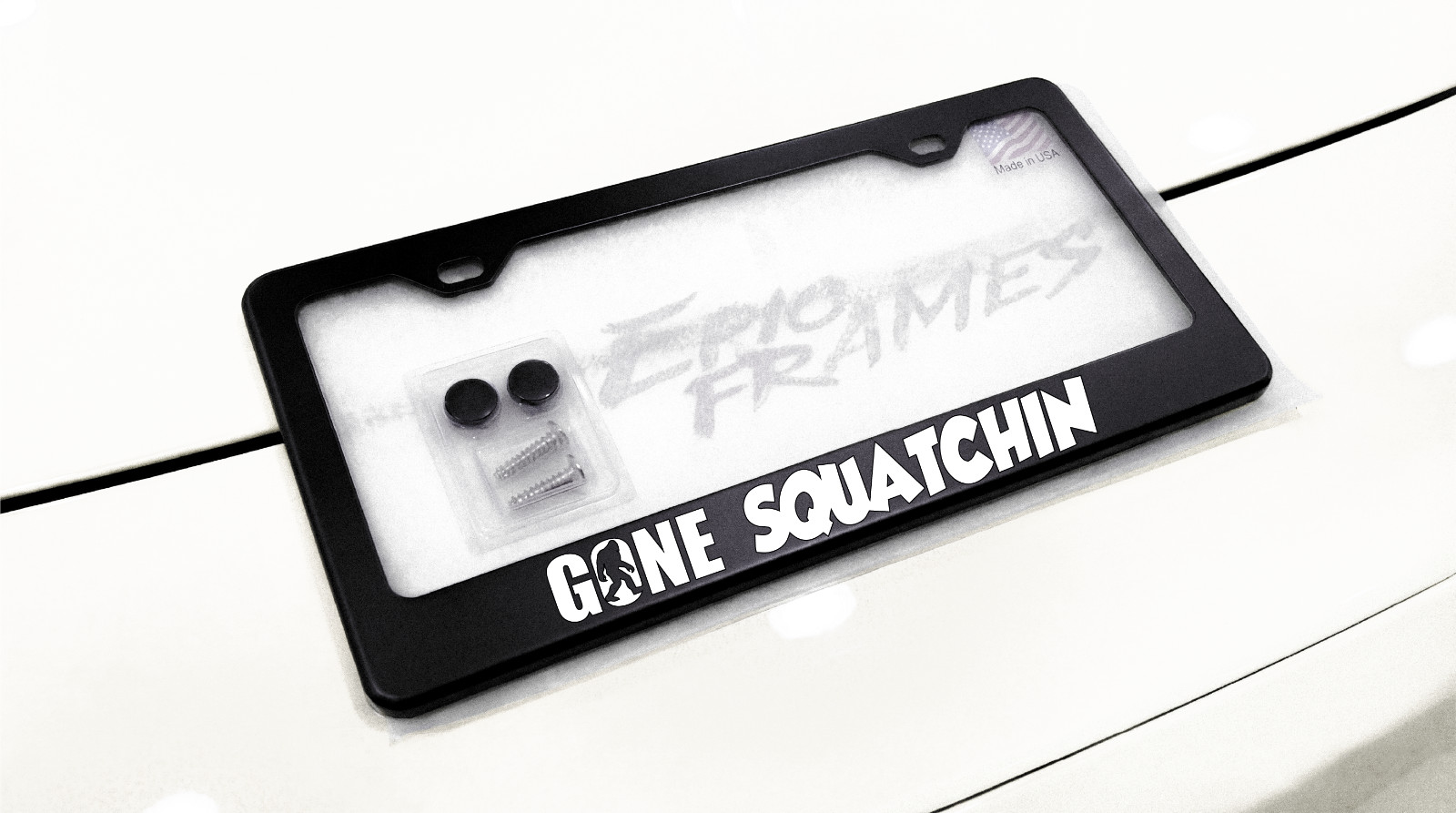 Gone Squatchin Sasquatch / Big Foot License Plate Frame Black Stainless-Steel