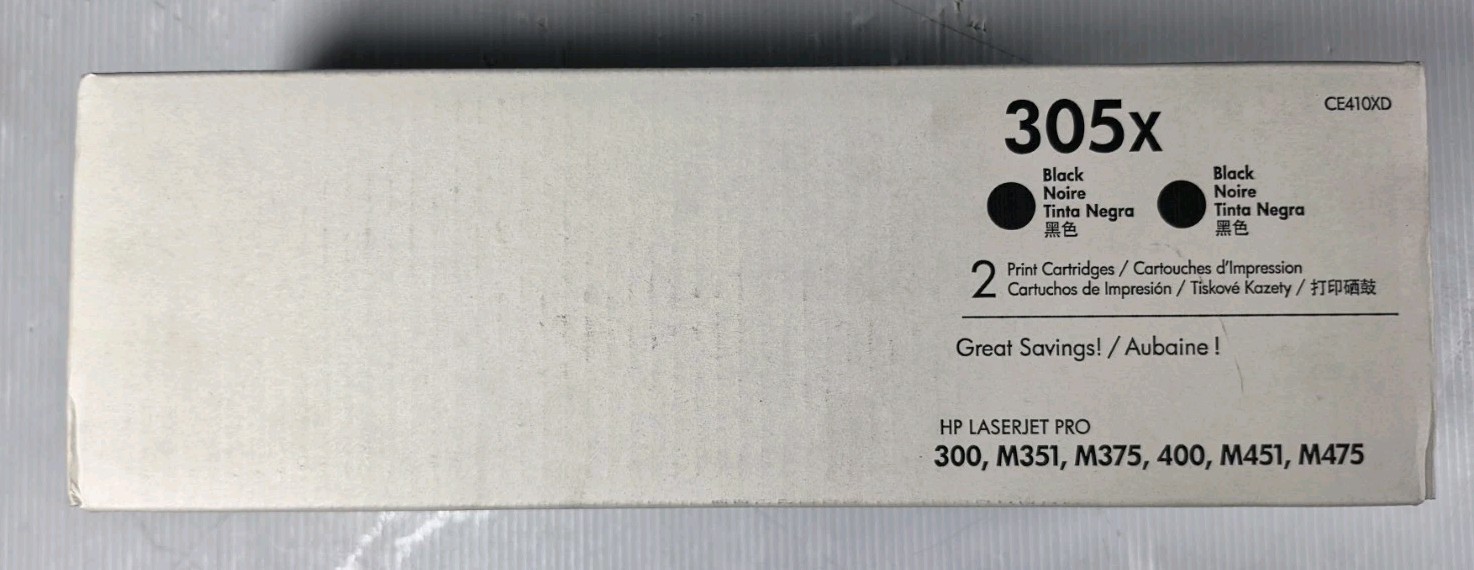 HP 305X CE410XD High Yield Black LaserJet Toner Cartridge 2-Pack New Sealed