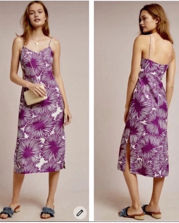 NWT Anthropologie size 0 Dahlia mums midi slip dress in purple floral preppy