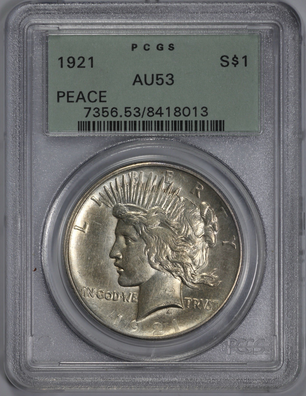 1921 Peace Silver $1 Dollar PCGS AU 53 in OGH